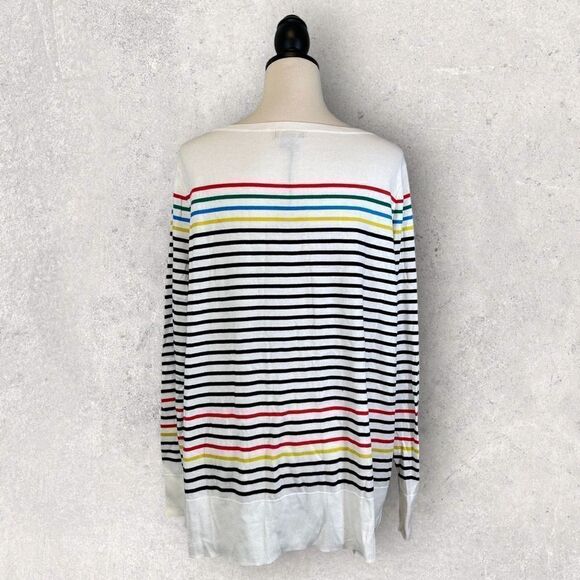 Halogen Sweater White Rainbow Stripe Pima Cotton, New w/ Tags, Size 3X - Picture 7 of 10